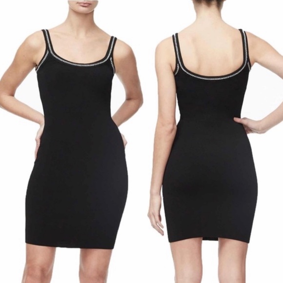 Good American Chain detailed knit tank mini dress black 2 M Ribbed Stretch Goth - Picture 3 of 16